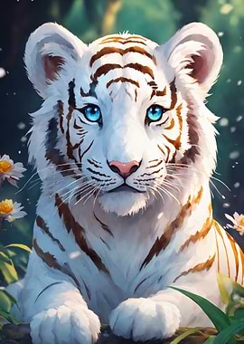 White Tiger Portrait with Blue Eyes