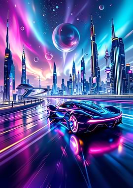 Neon Cyberpunk Supercar in Future City