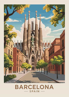 Sagrada Familia Cityscape Barcelona Spain