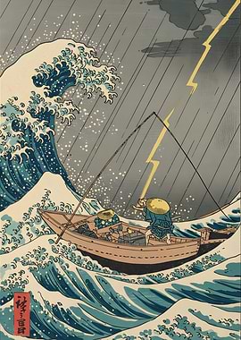 Japanese Woodblock Print: Stormy Sea