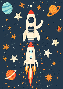 Cartoon Space Rocket Adventure