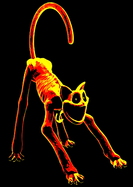 Creepy Cartoon Cat with Fiery Colors