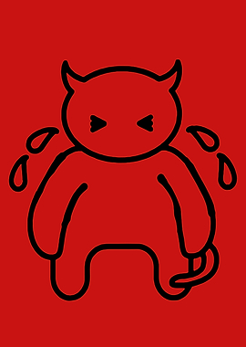Crying Devil Cartoon on Red Background