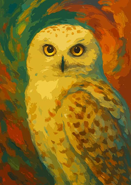Snow Owl Portrait Painting Art