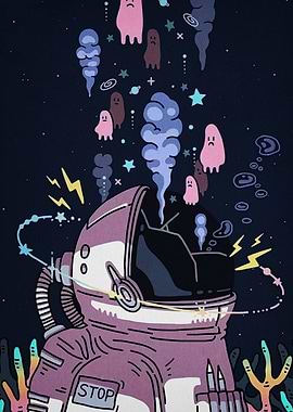 Astronaut with Ghosts and Space Elements