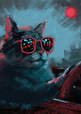 Cool Cat Driving with Sunglasses