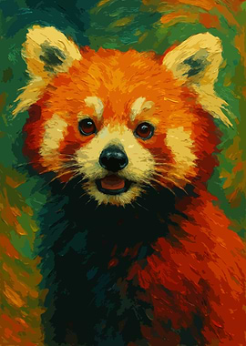 Red Panda Portrait Painting Art