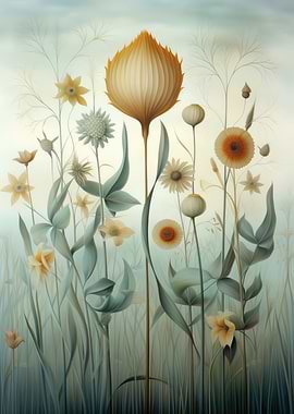 Floral Field with Abstract Flowers