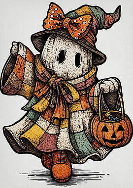 Halloween Ghost with Pumpkin Basket