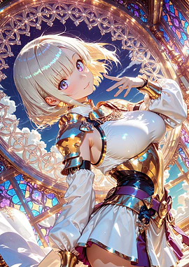 Anime Girl in Armor with Stained Glass