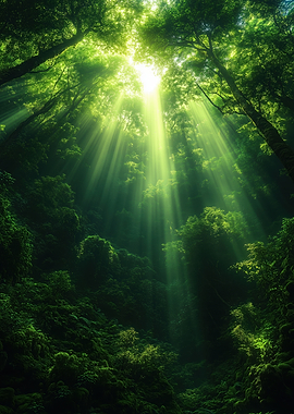 Sunlight Through Green Forest Canopy