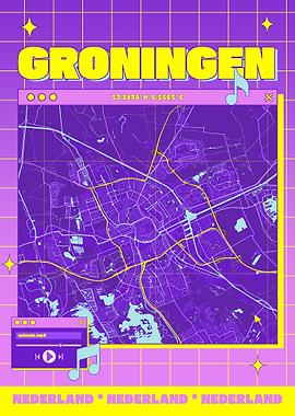 Groningen Map Art - Retro Style