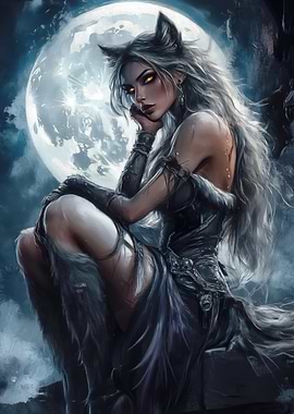 Werewolf Woman Under Moonlight