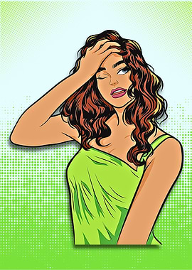 Winking Woman in Green Pop Art