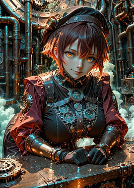 Steampunk Anime Girl with Gears