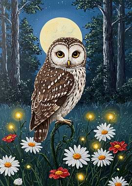 Owl in Moonlight Painting