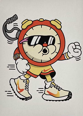 Cartoon Clock Character Running with Nike Shoes