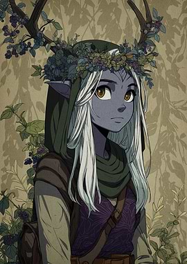 Elf with floral crown digital art