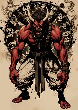 Red Oni Warrior with Horns