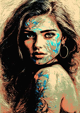 Woman with Blue Floral Face Paint