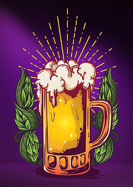 Frothy Beer Mug with Hops
