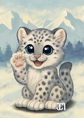 Cute Snow Leopard Cub Waving