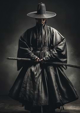 Shadowed Warrior — Monochrome Asian Portrait