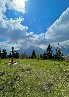 Mountain Landscape with Cross and Clouds