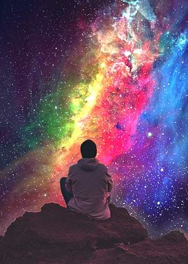 Man Gazing at Colorful Galaxy