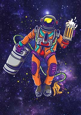 Astronaut with Beer in Space
