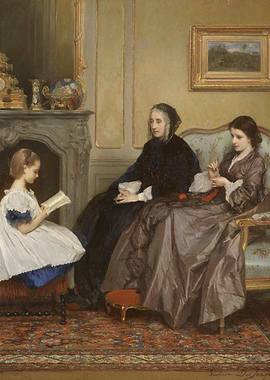 Elegant Interior Scene with Three Figures