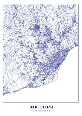 Barcelona City Map - Detailed Blue Lines