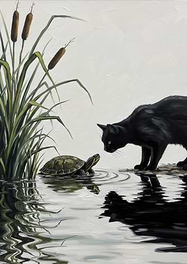 Cat and Turtle by the Water
