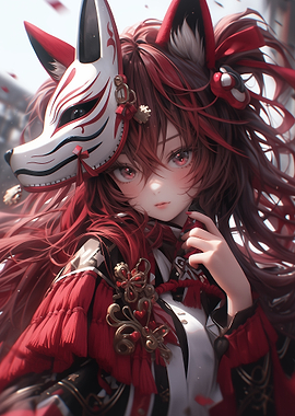 Anime Girl with Fox Mask
