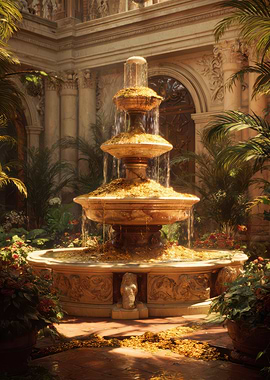 Ornate Fountain in Courtyard Garden