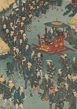 Japanese Procession Woodblock Print