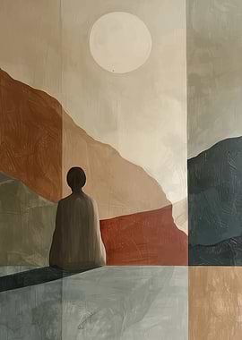 Abstract Figure Contemplating Landscape Painting