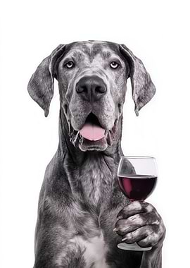 Great Dane with Wine Glass