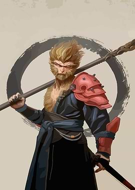 Monkey Warrior with Staff and Sword