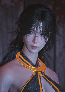 Asian Woman Portrait with Gold Necklace