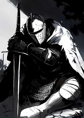Knight with Sword in Black and White