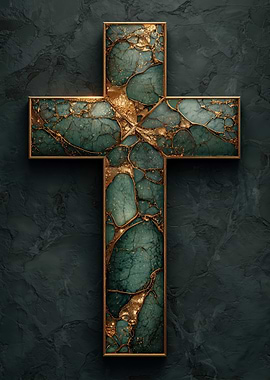 Emerald and Gold Marble Cross