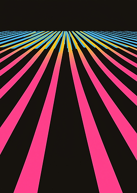 A black grid with pops of neon pink and yellow