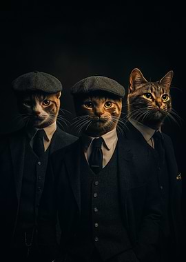 Three Cats in Suits and Caps