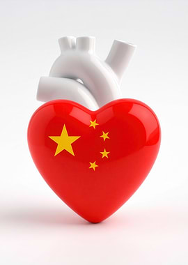 China Flag with Anatomical Heart