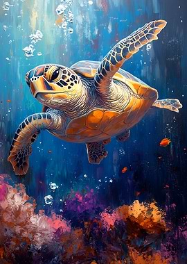 Sea Turtle Underwater Painting