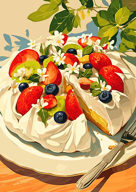 Delicious Pavlova Dessert with Fresh Fruits