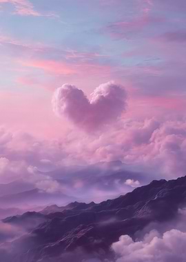 Heart-shaped Cloud Over Mountain Landscape
