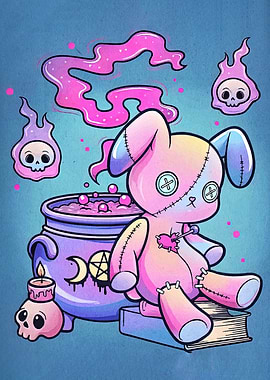 Pastel Goth Bunny Witch Illustration