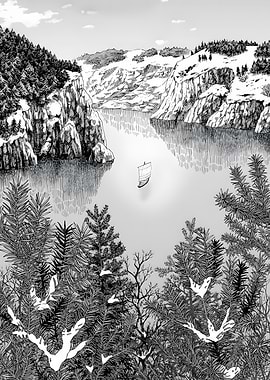 Monochrome Winter Landscape with Boat